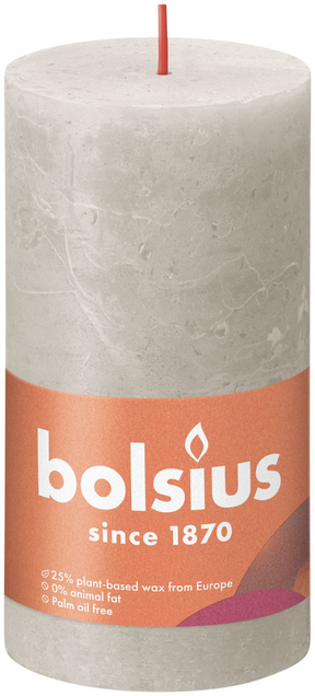 Candela a colonna rustica Bolsius Shine Collection 130 68 grigio sabbia - grigio sabbia