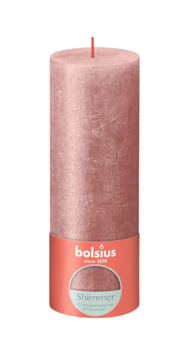 Bolsius rustiek stompkaars shimmer 190 68 - pink