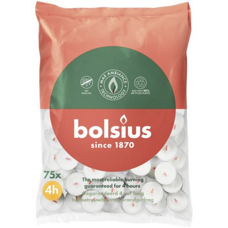 Bolsius tea light bianco 4 ore sacchetto da 75 pezzi