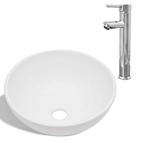 Lavabo da bagno VidaXL con miscelatore rotondo in ceramica bianca