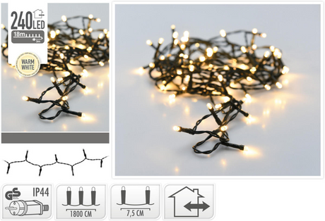 Illuminazione natalizia a LED senza fuoco all'esterno, 240 LED bianco caldo da 0,5 cm, 7,5 cm tra le luci, IP44 | 2 pezzi