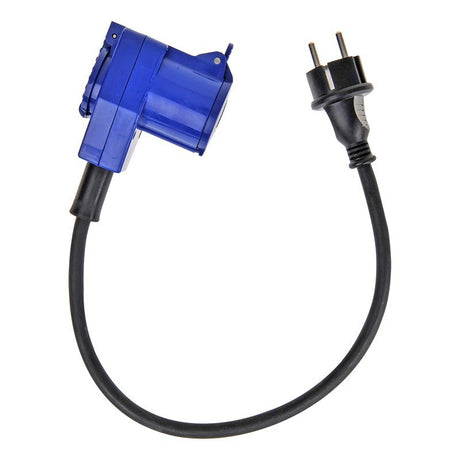 Proplus verloopkabel 40 cm schuko stekker-haakse cee contrastekker + schuko stopcontact zwart blauw