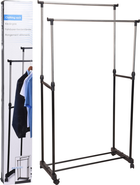 Soluzioni di stoccaggio rack per abbigliamento con ruote doppie 80x42x (90-160) cm