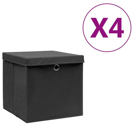 Scatole di archiviazione Vidaxl con coperchio 4 pezzi 28x28x28 cm nero
