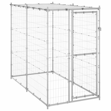 Vidaxl Dog Kennel all'esterno con tetto 110x220x180 cm in acciaio zincato