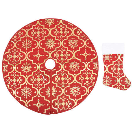 VidaXL gonna per albero di Natale di lusso con calzino in tessuto rosso 122 cm