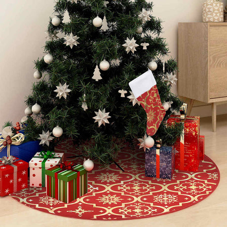 VidaXL gonna per albero di Natale di lusso con calzino in tessuto rosso 122 cm