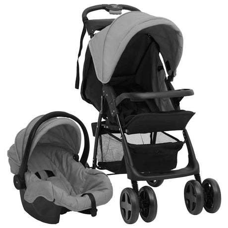 Passeggino VidaXL 3 in 1 in acciaio grigio chiaro e nero