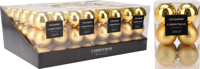 Kerstbal onbreekbaar 6.00cm 12 stuks - goud
