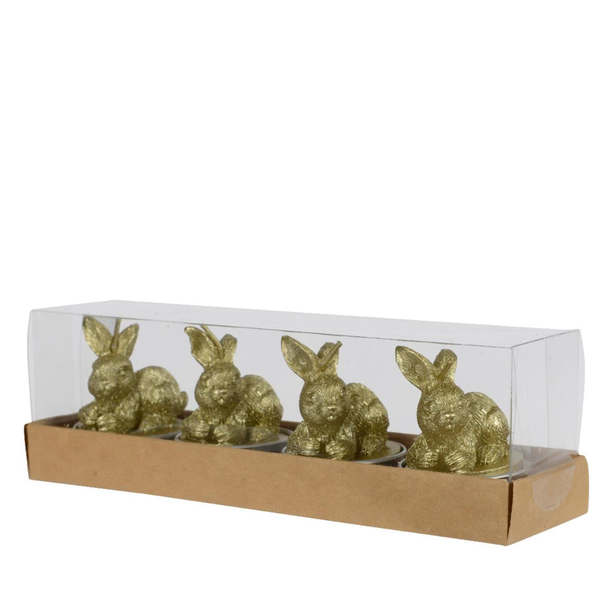 Decoris set di 4 candeline coniglio in cera di paraffina ø3,8 cm x h.6 cm oro