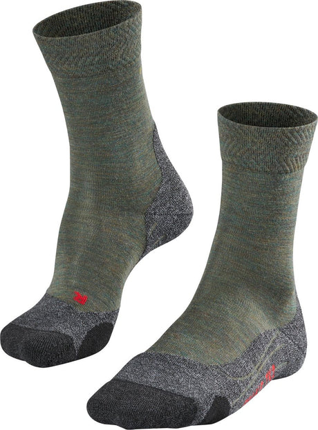 Falke tk2 calzini da passeggio da uomo in materiale funzionale in lana spessa anti-vesciche melange verde - taglia 44-45