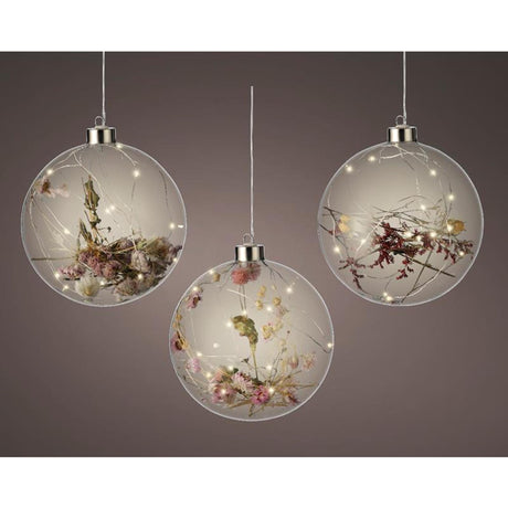 Lumineo micro sfera luminosa LED con fiori secchi ø14cm a batteria con timer 6 ore per uso interno