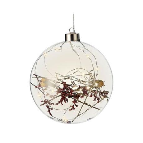 Lumineo micro sfera luminosa LED con fiori secchi ø14cm a batteria con timer 6 ore per uso interno