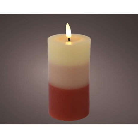 Candela LED Lumineo con sfumatura di colore per interni con effetto fiamma e timer dia7x15cm terra funziona con batterie 2xaaa (escl)<br> <br>