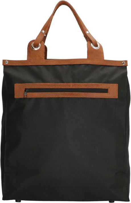Borsa shopping nera con manico in vera pelle