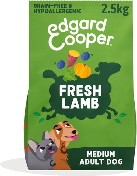 Cibo per cani adulti Edgard Cooper per cani di taglia media, agnello fresco, 2,5 kg, ricetta senza cereali e ipoallergenica con ingredienti naturali, perfetto equilibrio di fibre