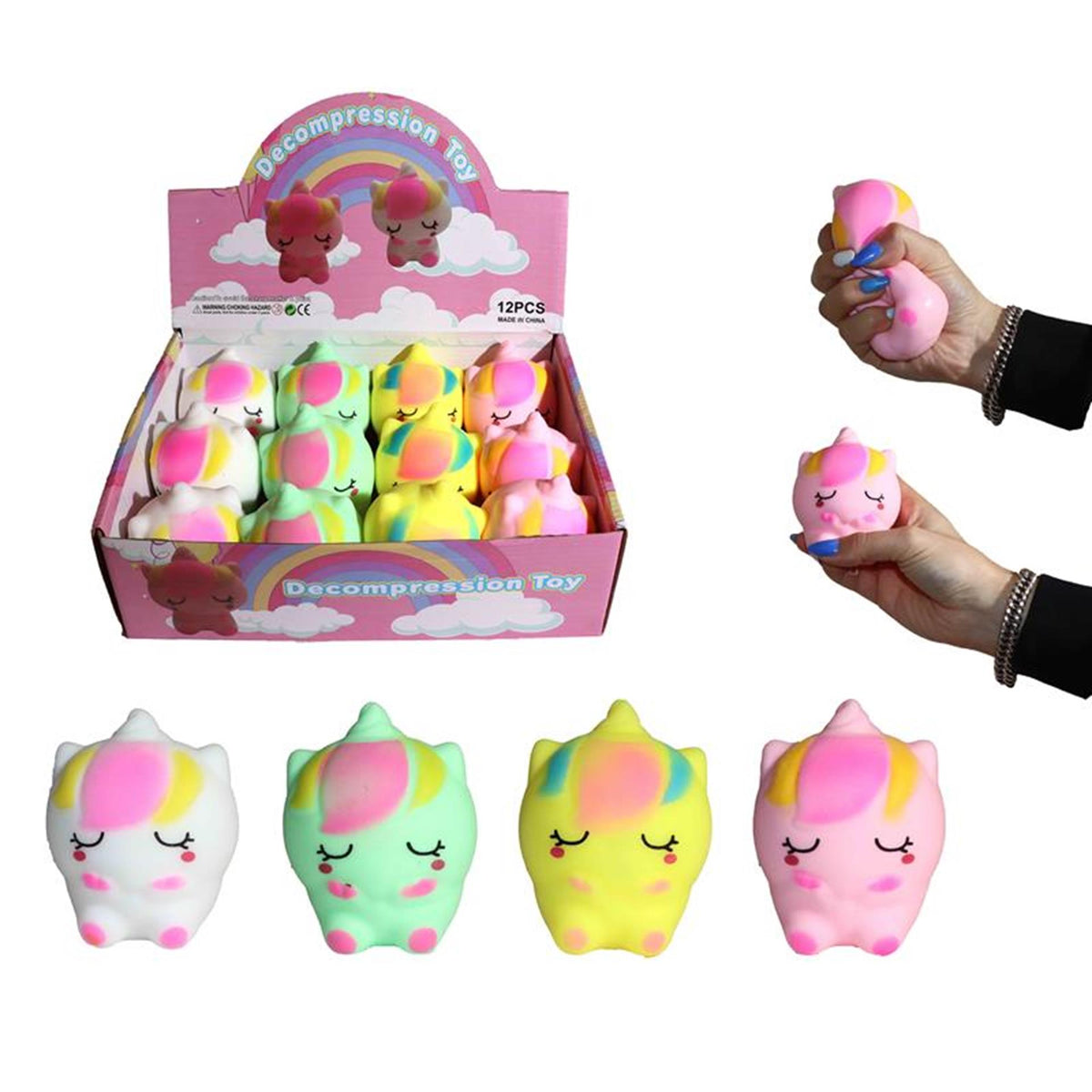 Spremere l'unicorno bambino da 9 cm riempito di polvere