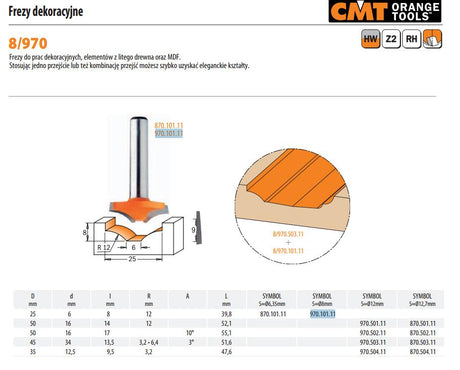 Cmt molen hm r=12 d=25 d=6 i= 8 s=8 decoratief