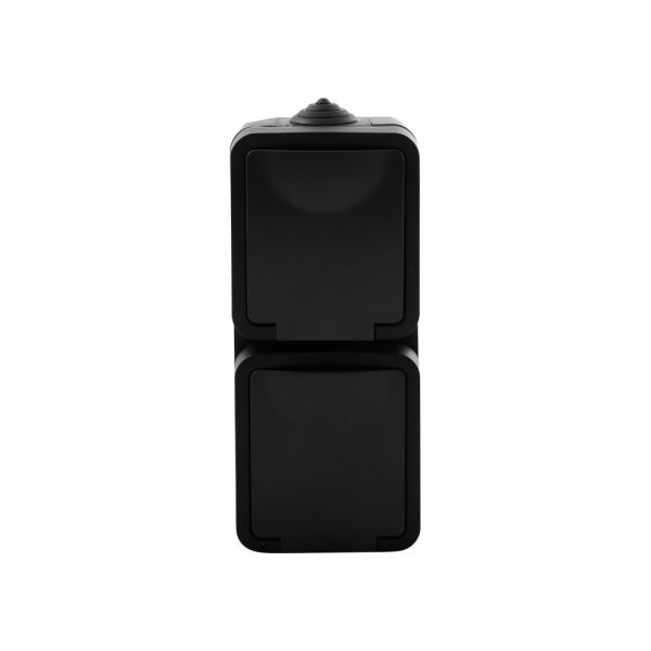 Q-link - presa da muro - presa da esterno - da parete - verticale - doppia presa - protetto contro gli spruzzi d'acqua IP54 - con messa a terra - protezione bambini - nero opaco