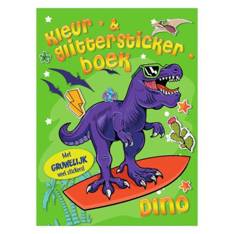 Libro con adesivi da colorare e glitter con dinosauri