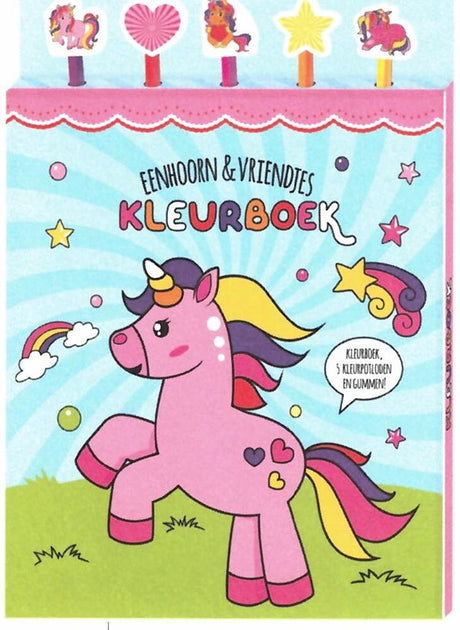 Libro da colorare con matite colorate - amici unicorno