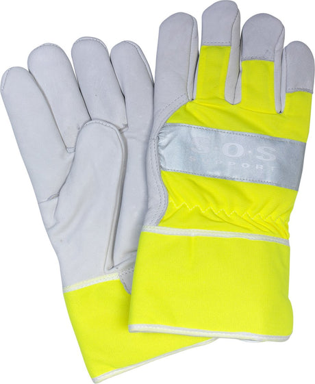 Guanti da lavoro All Ride con adesivo riflettente - guanti di sicurezza - guanti da giardino - vera pelle - giallo grigio taglia unica