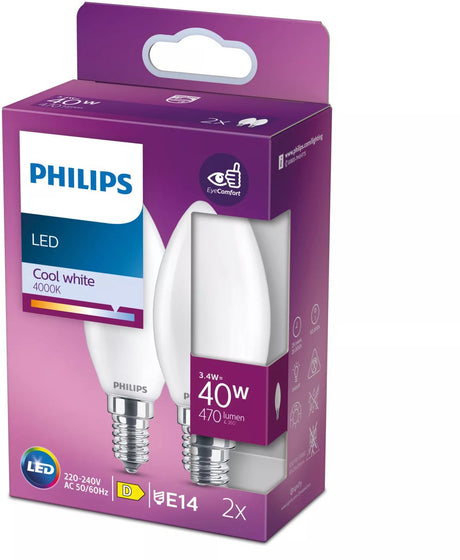 Philips led philips filamentkaarslamp mat 40w b35 e14 x2