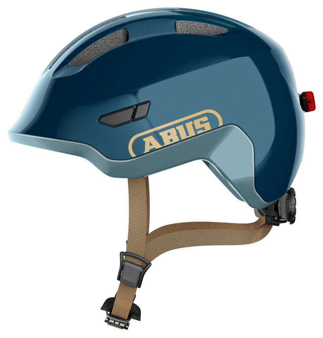 Abus casco per bambini smiley 3.0 ace LED - casco da bicicletta con luce - spazio profondo per una treccia - per ragazze e ragazzi - blu lucido, taglia m