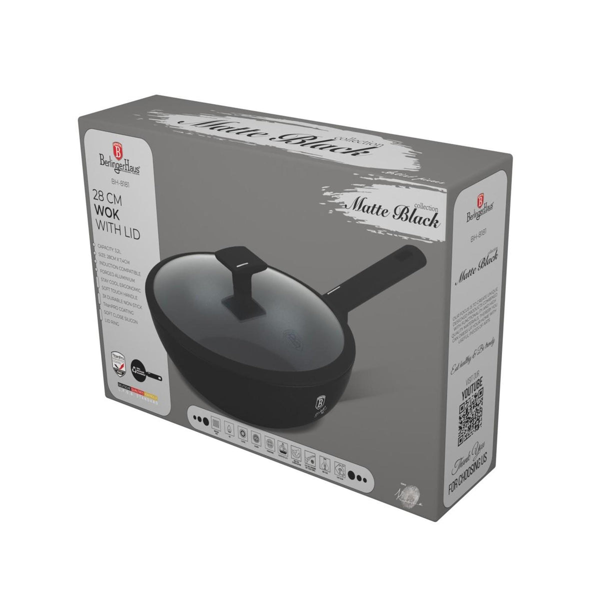 Padella wok Berlingerhaus con coperchio 28 cm