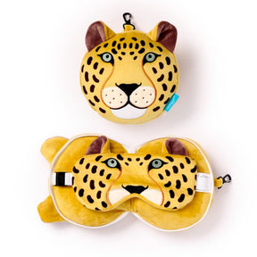 Ty relaxeazzz, cuscino da viaggio rotondo leopardato, maschera per dormire