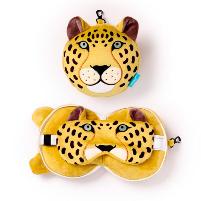 Ty relaxeazzz, cuscino da viaggio rotondo leopardato, maschera per dormire