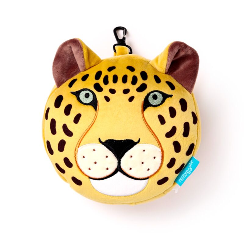 Ty relaxeazzz, cuscino da viaggio rotondo leopardato, maschera per dormire