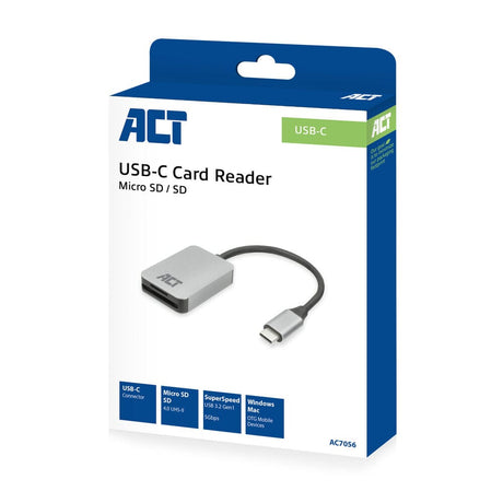 Lettore di schede Act USB-C per SD e micro SD, SD 4.0 UHS-II