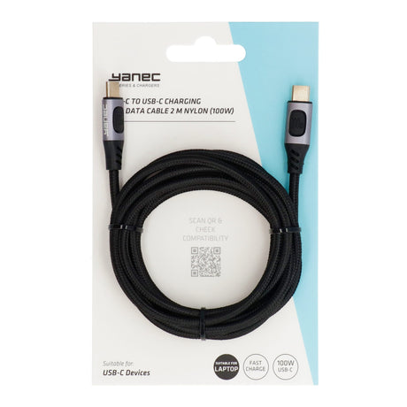 Cavo di ricarica e dati Yanec da USB-C a USB-C da 2 m in nylon (100 w)