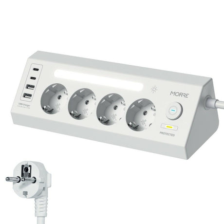 Morre hoek power strip 4g 2xusb 2xusb-c wit zwart mengen