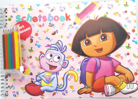 Bongers giocattolo Quaderno per schizzi di Dora e Diego con 6 matite colorate e modello di disegno