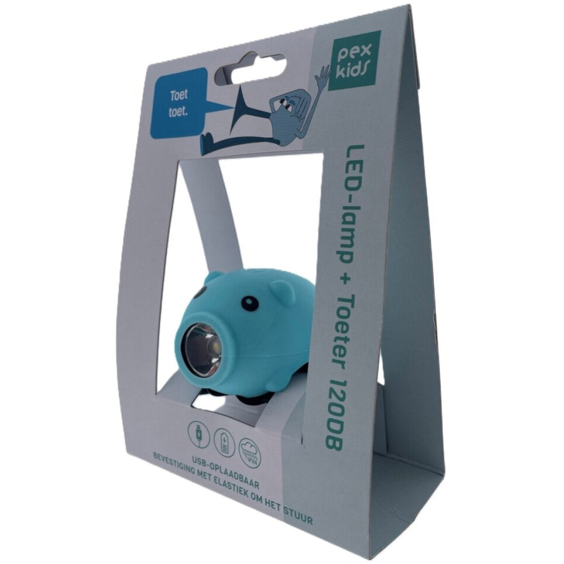 Pexkids clacson per bicicletta Maiale con lampada LED USB blu