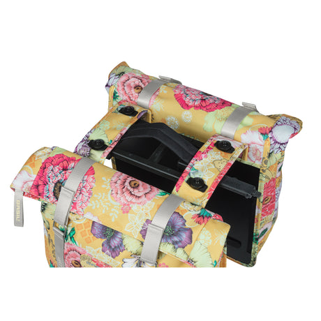 Sacca per biciclette a doppia bicicletta del campo di fioritura di basilico, impermeabile, giallo miele, 35L