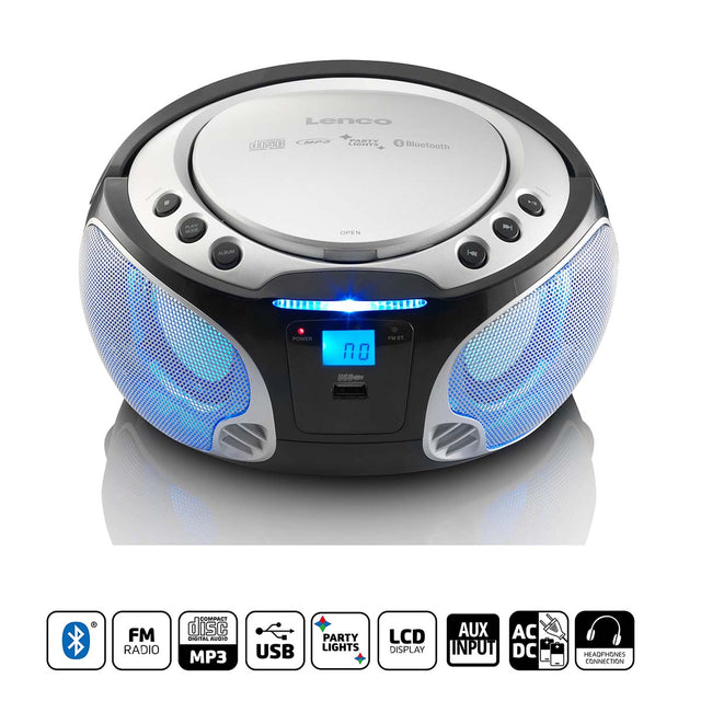 Lenco SCD-550si Radio FM portatile Lettore CD MP3 USB Bluetooth® con luci LED Argento - SCD-550si