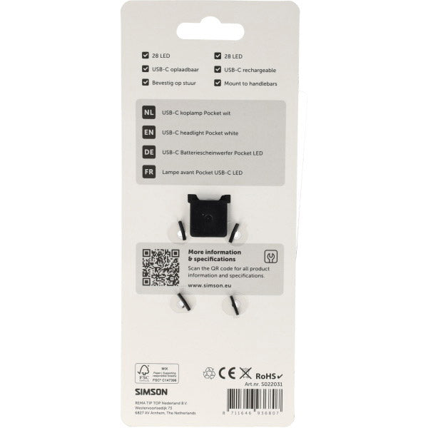 Lampada tascabile LED Simson USB-C bianca