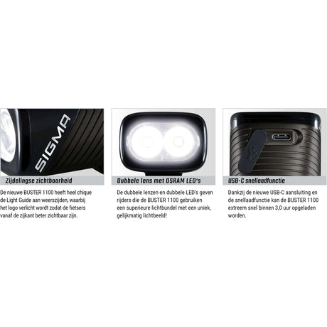 Sigma Headlight Buster 1100 LED Helmhouder -li -ion Battery USB