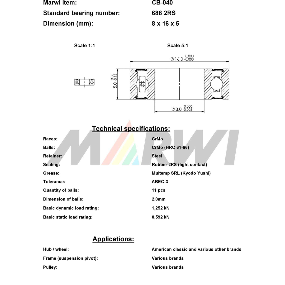 Cuscinetto a sfere con cuscinetto a sfere CB-040 8x16x5