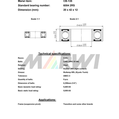 Cuscinetto a sfere con unione CB-135 20x42x12