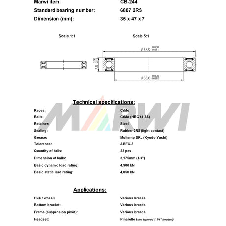 Cuscinetto a sfere con cuscinetto a sfere CB-244 35x47x7