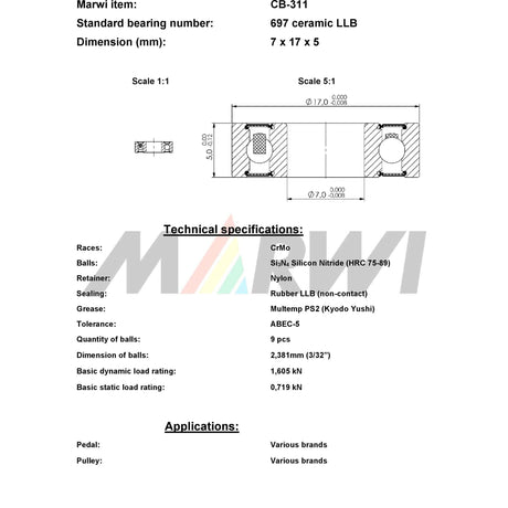Union Kogellager CB-311 697 LLB 7x17x5 Ceramico