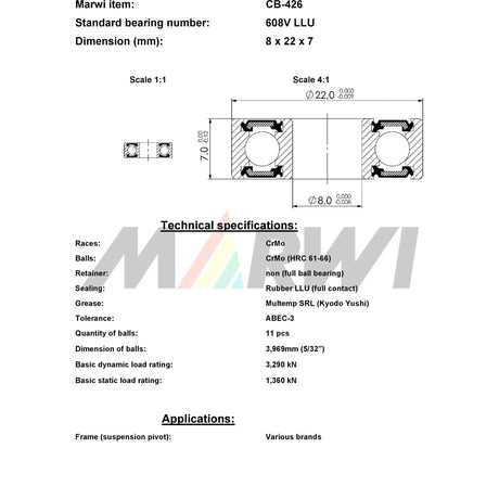 Cuscinetto a sfere con cuscinetto a sfere CB-426 8x22x7