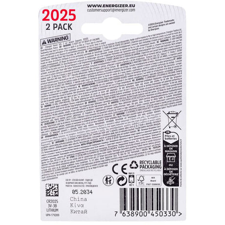 Batteria Enerdis energizer litio 3v cr2025 blister (2pz)