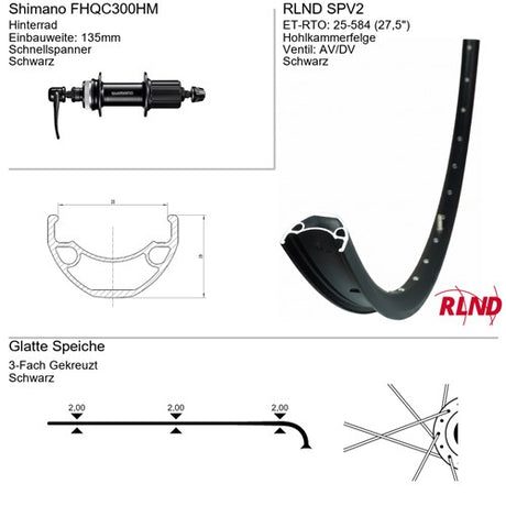 Roland achterwiel 25-584 27.5 zwart cassette 8 9 10v schijfrem centerlock qr spv2 fh-qc300-hm