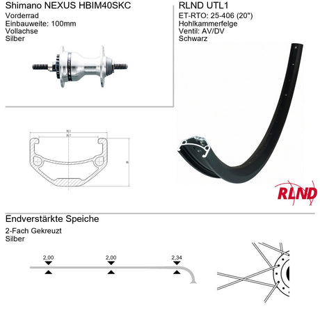 Ruota anteriore Roland 20x1.75 freno a rulli nera rlnd utl1