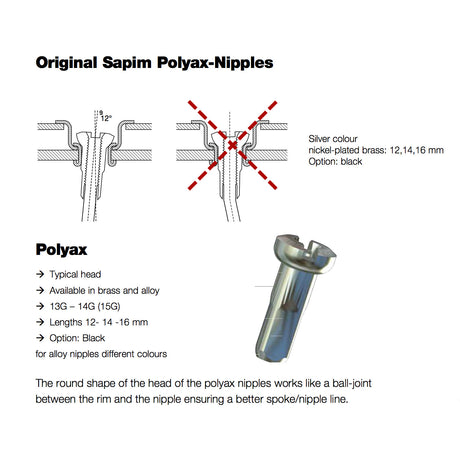Nipplo per raggio Sapim 14 polyax 16mm ottone argentato (100pz)